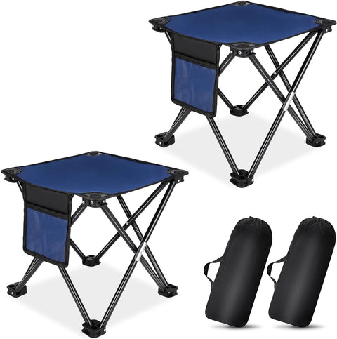 2 Pack Folding Camping Stool Portable Outdoor Camping Chair for Fishing BBQ Hiking Gardening and Beach,Travel with Carry Bag - Blue