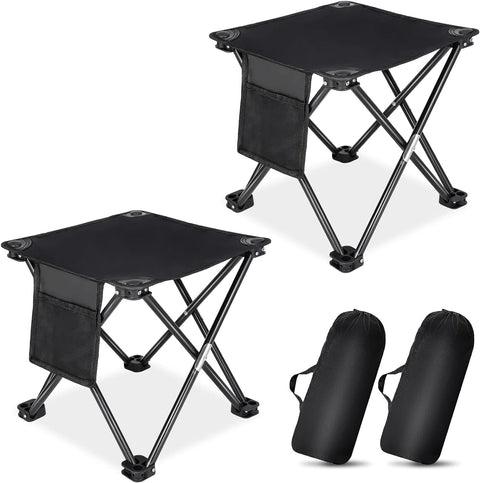 2 Pack Folding Camping Stool Portable Outdoor Camping Chair for Fishing BBQ Hiking Gardening and Beach,Travel with Carry Bag - Black