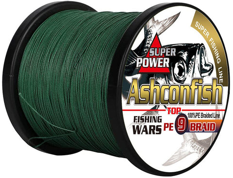 Ashconfish 9 braided fishing line round braid moss green