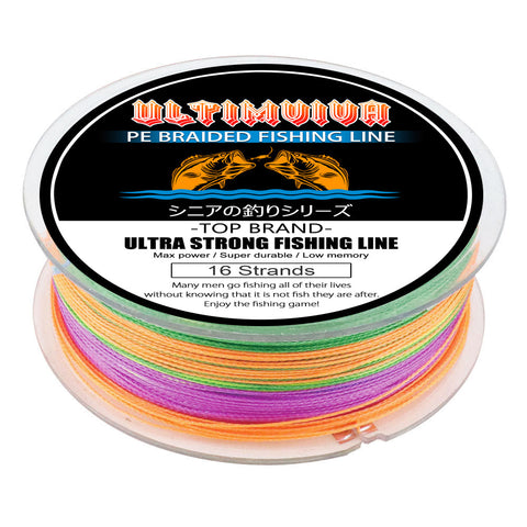 wholesale 16 carrier hollow-core braided fishing line bulk sales  rainbow